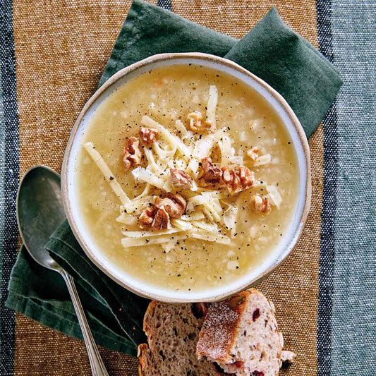 Celeriac Soup with Cheese & Walnuts