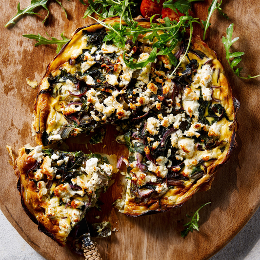 Feta & Garlic Greens Quiche with a Potato Crust