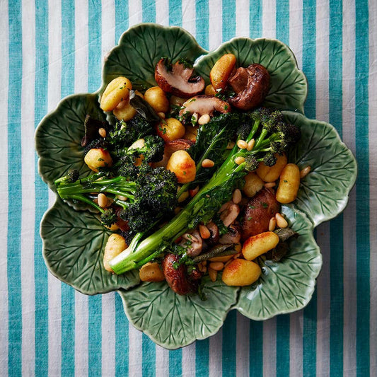 Gnocchi with mushroom and purple sprouting