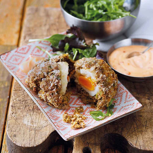 Keema Scotch Eggs,Smoked Haddock Scotch Eggs with Lemon Mayonnaise