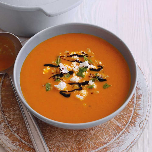 Smoky Carrot Soup with Quinoa Feta