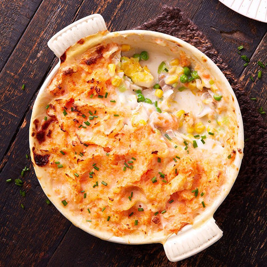 Smoky Fish Pie with carrot mash