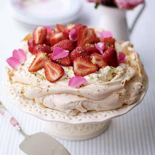 Strawberry Rose Petal & Pistachio Pavlova