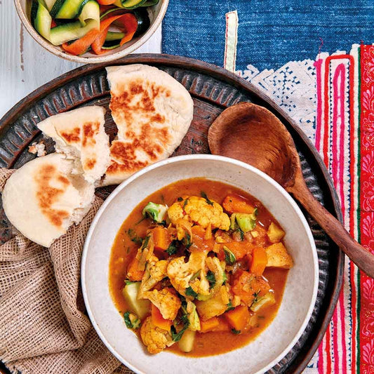 Winter Veg Curry with Pickle and Naan Bread