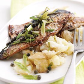 Mackerel with Lime & Caper Sauce and Crushed Potatoes