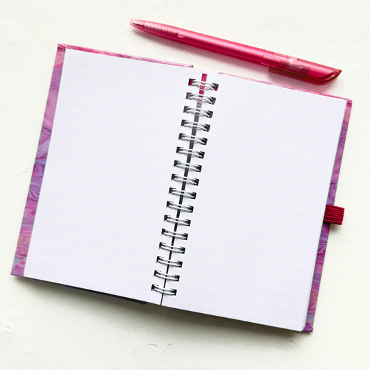 Pocket Notebook & Pen Set - Complete with an elastic tie and inside pocket - Purple