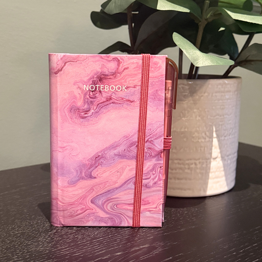 Pocket Notebook & Pen Set - Complete with an elastic tie and inside pocket - Purple