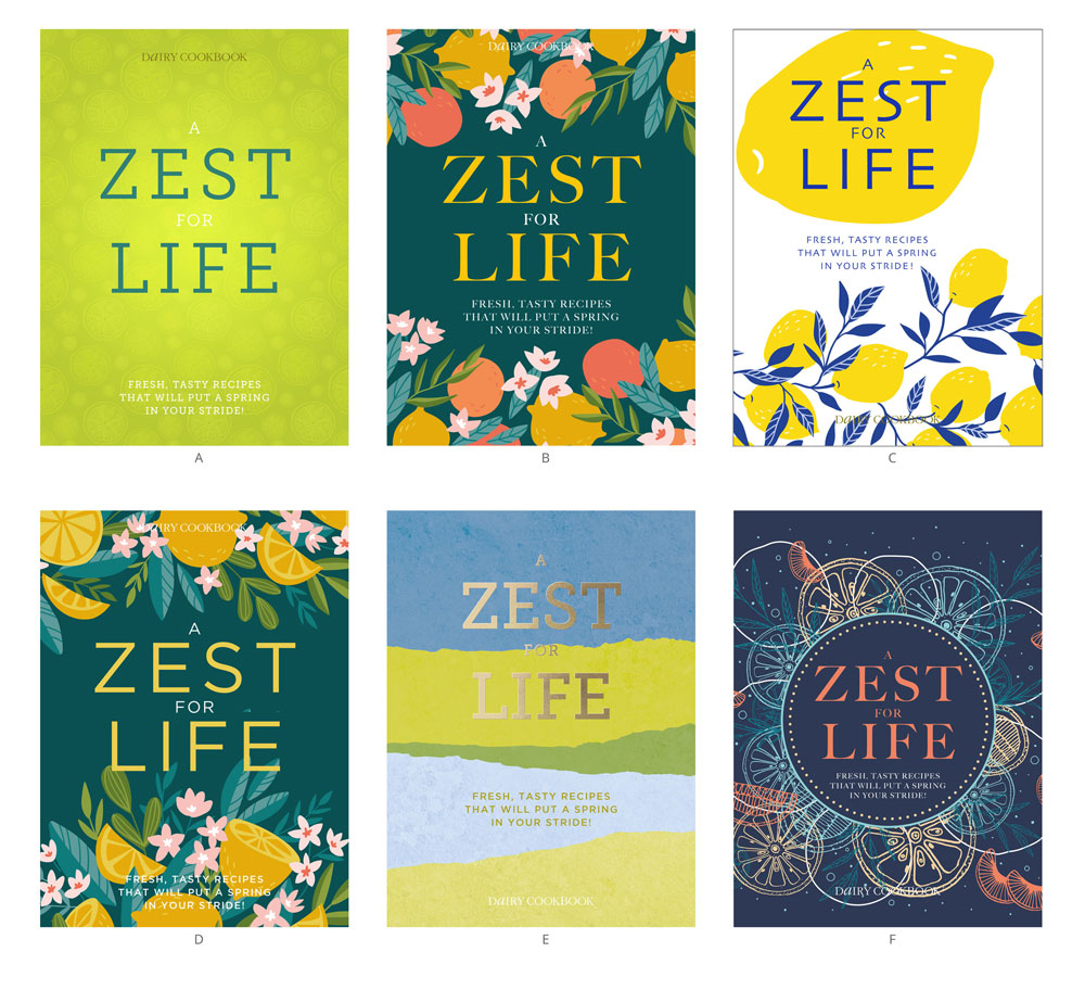 A Zest For Life cookbook cover designs