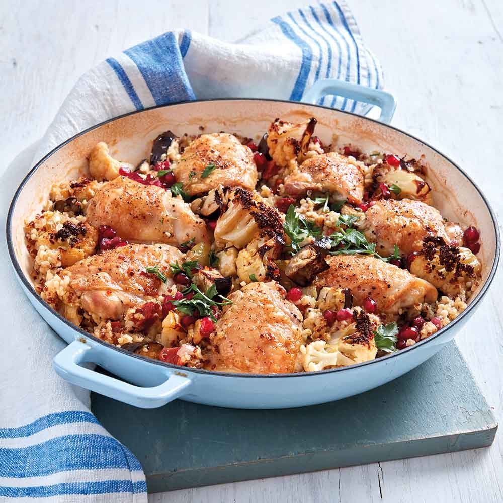 Chicken, Aubergine & Cauliflower Roast with Grains